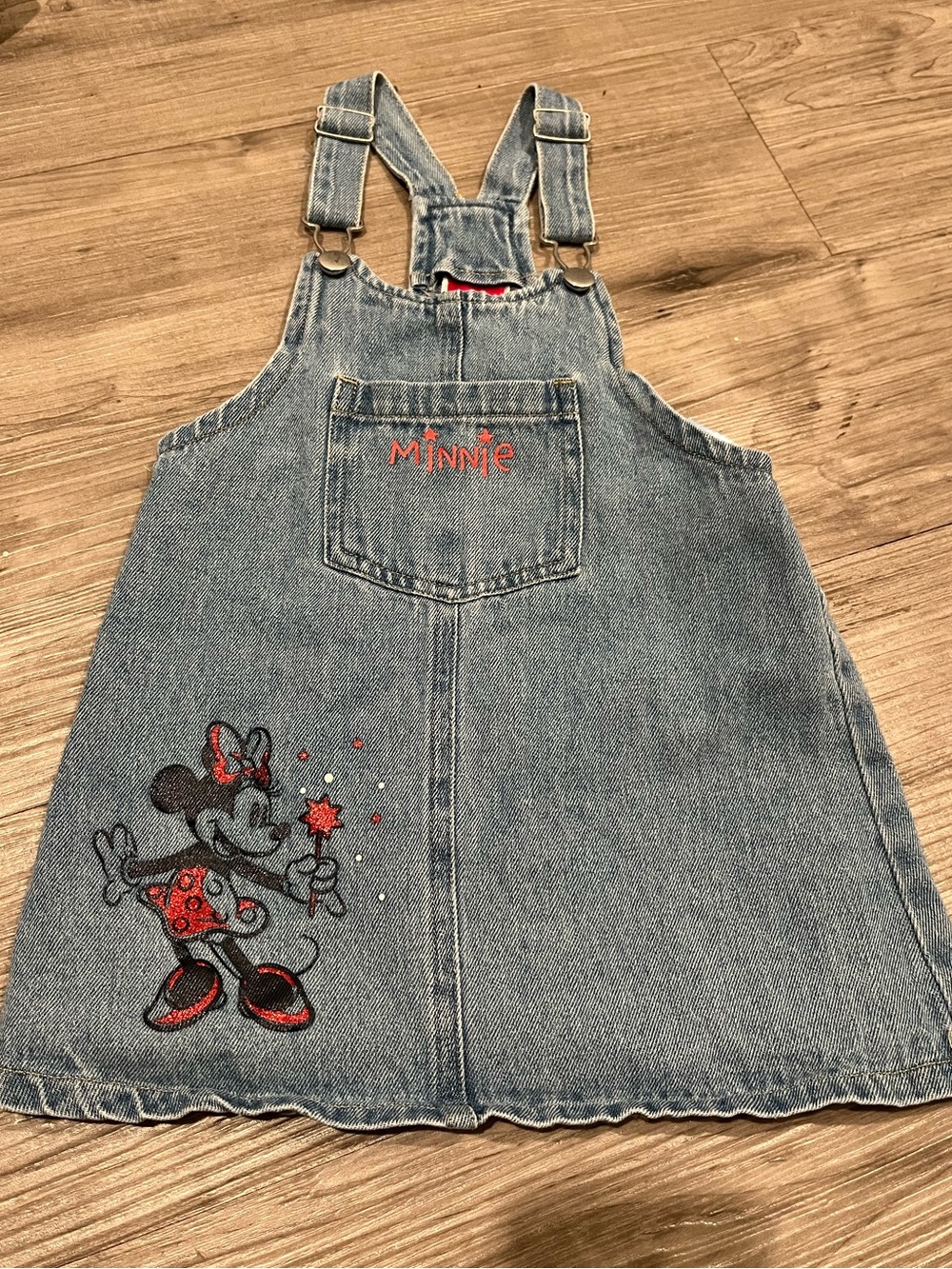 Disney Denim Overall Dress with Minnie Embroidery - Blue, Red, Black